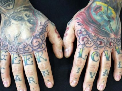 Text Tattoo On Fingers